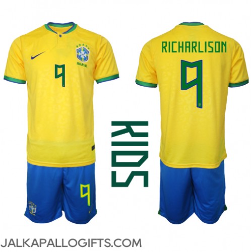 Brasilia Richarlison #9 Koti Peliasu Lasten MM-kisat 2022 Lyhythihainen (+ Lyhyet housut)